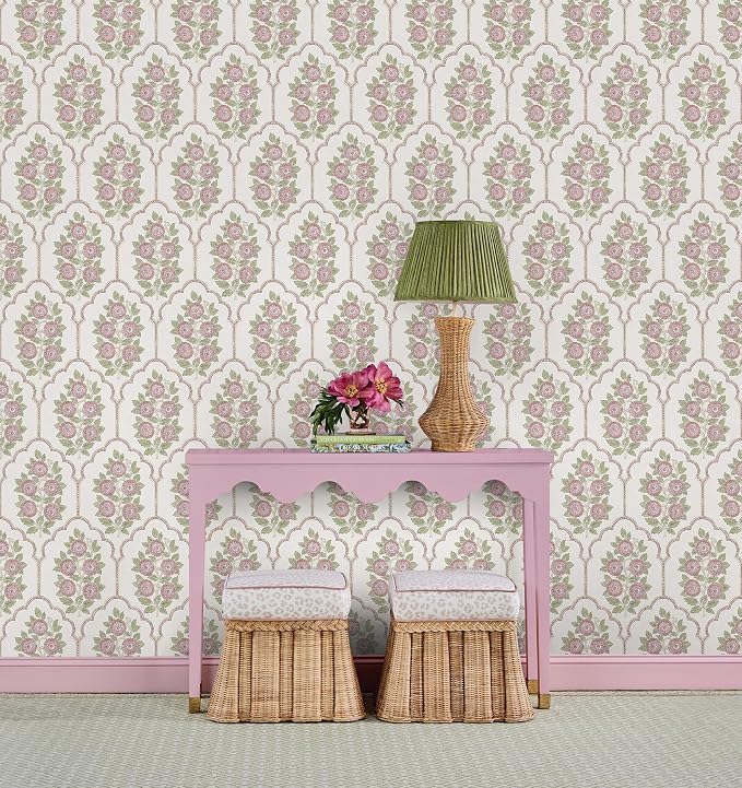 NuWallpaper x Society Social Floral Bazaar Rose Water Peel and Stick Wallpaper, Removable Wallpaper, 20.5 in x 18 ft