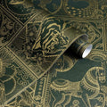 Erfoni 197"x17.7" Green and Gold Wallpaper Vintage Self Adhesive Peel Stick Wallpaper Retro Animail Pattern Contact Paper DIY Stick and Peel Removable Wall Paper Decoration Bedroom Wall Vinyl Roll