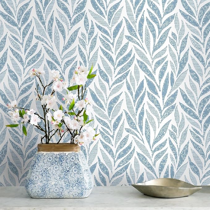 Safiyya 787"x17.3" Blue Peel and Stick Wallpaper Boho Contact Paper Modern Stick on Wallpaper for Bathroom Adhesive Kitchen Wall Paper Vinyl Rolls