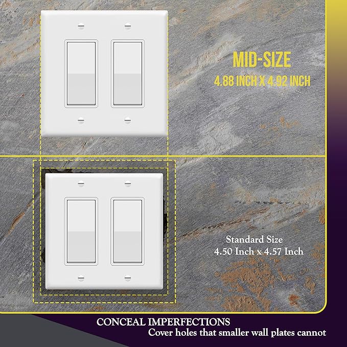 ENERLITES Decorator Light Switch or Receptacle Outlet Wall Plate, Gloss Finish, Mid-Size 2-Gang 4.88" x 4.92", Polycarbonate Thermoplastic, UL Listed, 8832M-W-10PCS, White (10 Pack)