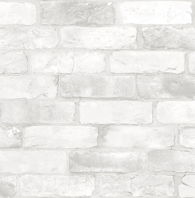 NuWallpaper Loft Brick Peel and Stick Wallpaper, White and Off-White, Textured Removable Wallpaper, 20.5 in x 18 ft