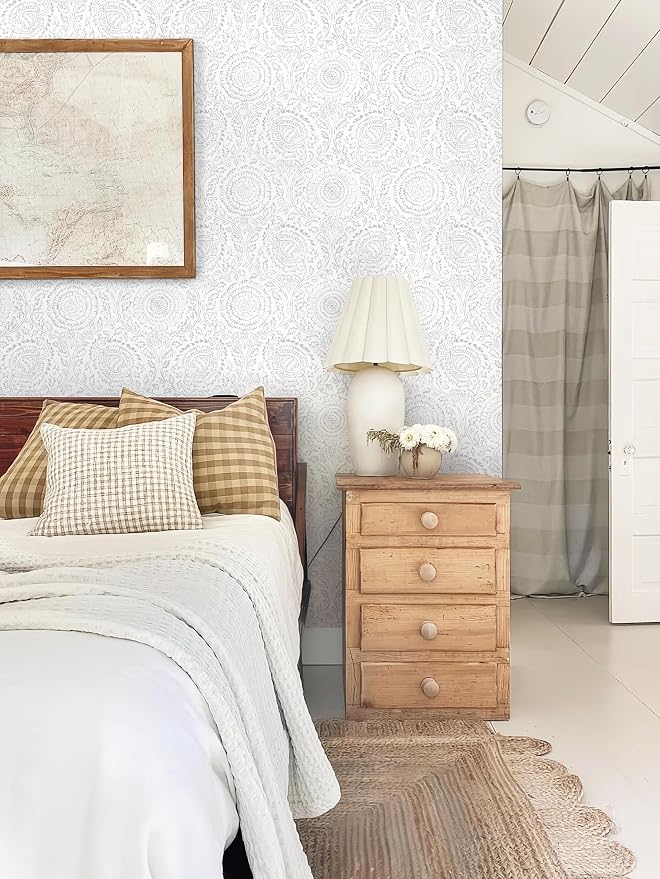 Heroad Peel and Stick Wallpaper Modern Floral Wall Paper Boho Grey Contact Paper Removable Self Adhesive Waterproof Wallpaper for Bedroom Bathroom Walls and Kitchen Cabinet Vinyl 17.3”x197”