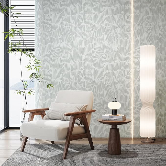 Theper Green Wallpaper 17.3"×590" Modern Striped Wallpaper Peel and Stick Boho Self Adhesive Removable Wall Paper for Bedroom Waterproof Vinyl White and Green Contact Paper