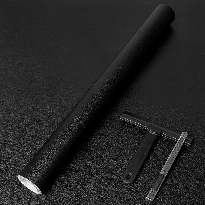 Black Wallpaper Peel and Stick with Tools, Matte Black Contact Paper | Self-Adhesive and Removable 17.7'' x 236.2'', Thickened Wall Paper for Cabinets, Drawers and Countertop