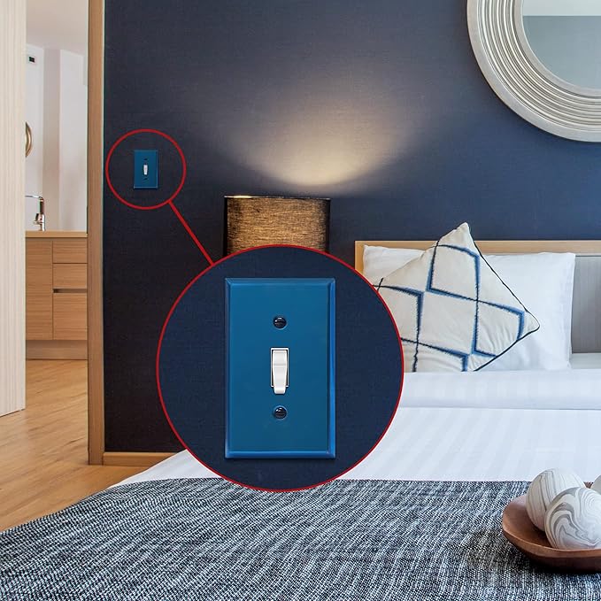 ENERLITES Toggle Light Switch Metal Wall Plate, Stainless Steel Switch Cover, Corrosion Resistant, Mid-Size 1-Gang 4.50" x 2.76", Stainless Steel 201, 7711-PBL, Polished Blue