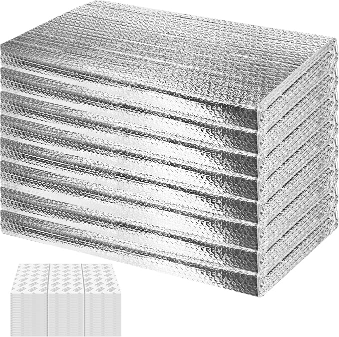 8P Garage Door Insulation Kit Panels 6MM 8x8FT for Single Garage Door, Pre-Cut Bubble Reflective Aluminum Foil Sheet 120 Tape, DIY Install Temperature Control Block Summer Heat & Winter Cold (24x48)