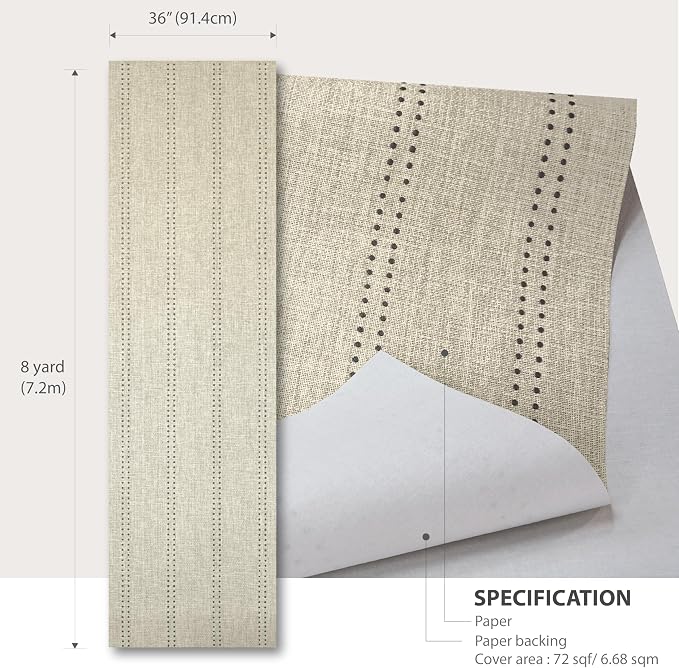 Ansehan Hand-Crafted Wallcovering HA4003 Droplets Stripe 36" W x8 Yard L Textured, Modern, Non Prepasted Natural Home Décor for Christmas Interior, Tan