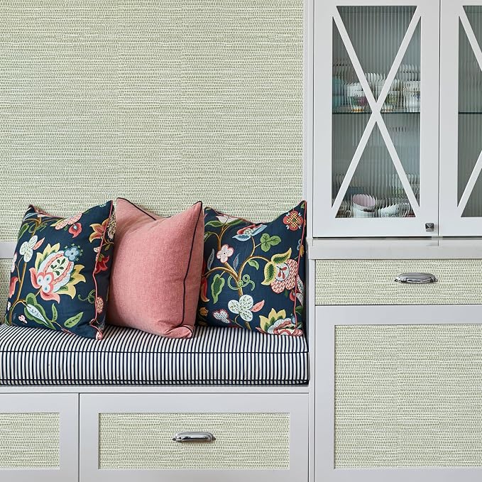 Simon&Siff Textured Grasscloth Peel and Stick Wallpaper 17.7"x1200" Neutral Faux Grassweave Wallpaper Waterproof Self Adhesive Removable Wallpaper Mural for Home Decor Bedroom Kitchen Cabinet