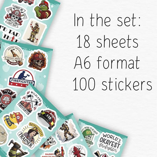 100Pcs Funny Firefighter Stickers for Helmets, Water Bottles, Laptop - Fireman Stickers for Hard Hat - Firefighter Gifts for Men - Fireman Party Supplies & Decorations
