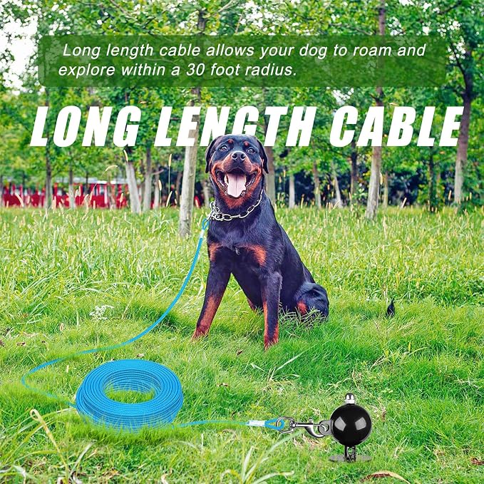 SELEWARE Dog Tie Out Stake, Outdoor Dog Anchor with 30FT Dog Leash Rope | 16.5" Long Anti-Rust Heavy Duty Dog Stake for Large Dogs up to 220 lbs, Easy Install with Twist Rod for Yard Camping Outside