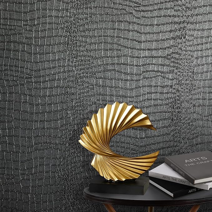 Zeeko Black Crocodile Peel and Stick Wallpaper 17.3" x 118" | Textured Embossed Contact Paper Removable WaterProof Self Adheisve Wall Paper for Cabinet Bedroom Bathroom