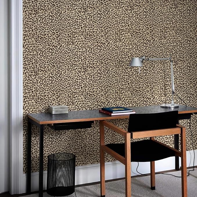 JiffDiff Leopard Print Peel and Stick Wallpaper, Waterproof Removable Self Adhesive Textured Wall Paper, Yellow Unique Funky Cheetah Contact Paper for Bedroom and Bathroom 480"X17.3"(57.6 sq. ft)