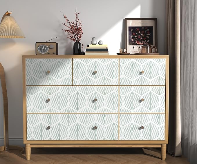 Modern Peel and Stick Wallpaper 17.3''×393'' Geometric Wallpaper Boho Contact Paper Green and White Self-Adhesive Wall Paper Removable Decorative Wallpapers for Bedroom Bathroom Cabinets Decor Vinyl