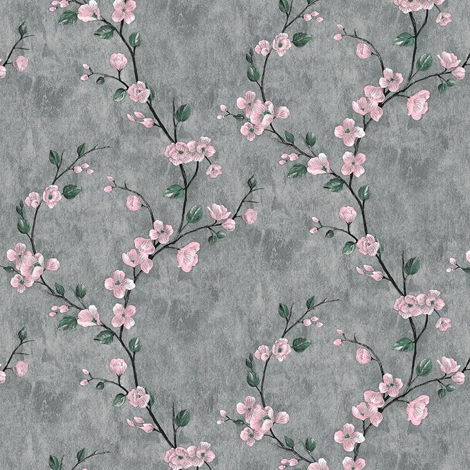 Floral Peel and Stick Wallpaper Flower Tree Contact Paper A Set of 17.5"x1200" Self Adhesive Removable Modern Grey Wall Paper Decorative Wall Covering Countertop Vinyl Film Roll