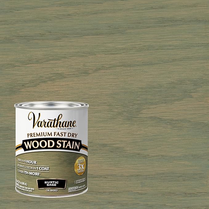 Varathane Premium Fast Dry Wood Stain | 1 Hour Dry Time | 1 Coat Color | Interior Wood Stain | Furniture, Cabinets, Doors, Trim | Quart | Rustic Sage