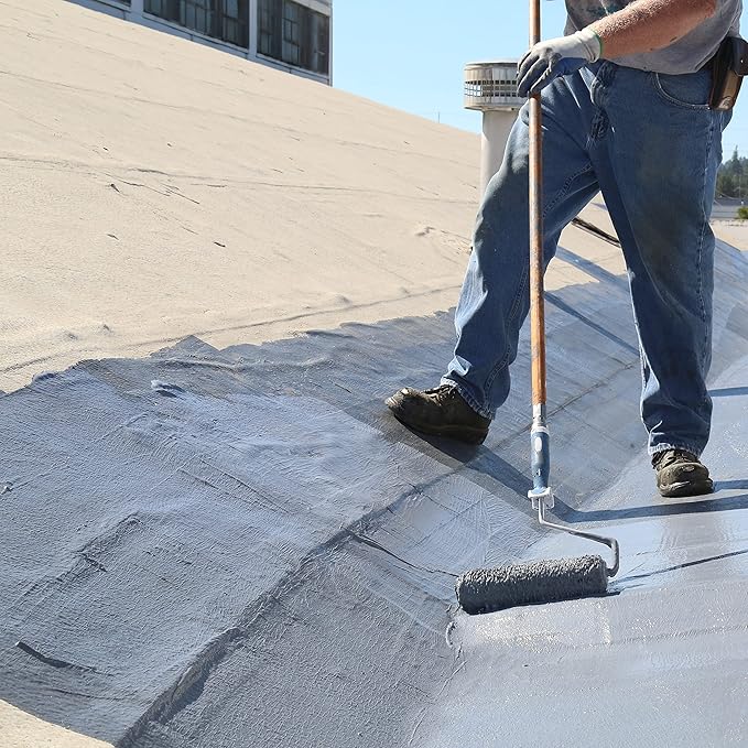 AMES SEB1 Elasto-Barrier Adhesive Base Coat-1 Gallon, Gray Primer Perfect for RV, Wood, Roofs and More-Expands and Contracts 1200% -Made in The USA, Grey Liquid Rubber