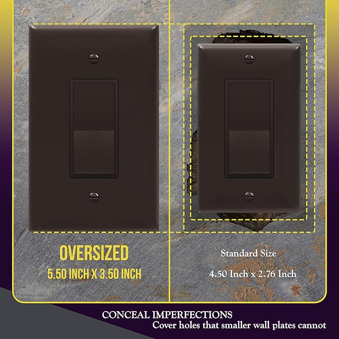 ENERLITES Decorator Light Switch or Receptacle Outlet Wall Plate, Gloss Finish, Over-Size 1-Gang 5.5" x 3.5", Unbreakable Polycarbonate Thermoplastic, UL Listed, 8831O-BR-10PCS, Brown (10 Pack)