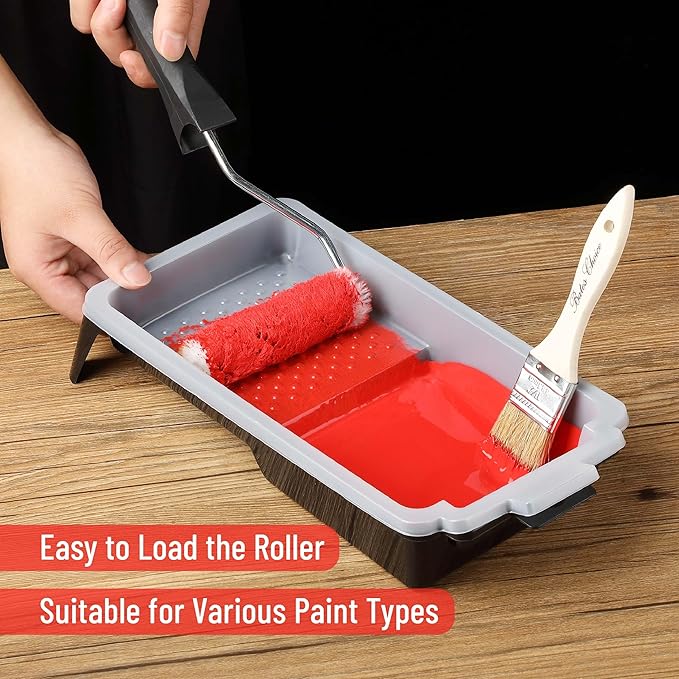 Bates- 4 Inch Paint Tray Set, 61 Pack, 1x 4 Inch Paint Roller Tray, 60x Disposable Plastic Liners, Black and White