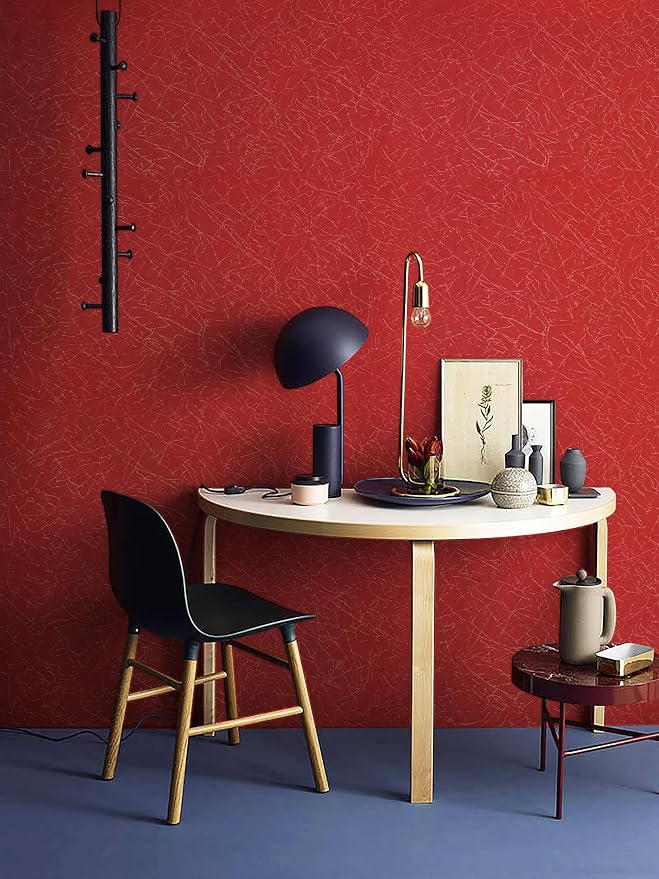 Safiyya 393"x 17.3" Red Silk Wallpaper Textured Contact Paper Removable Wallpaper Peel and Stick for Walls Solid Color Decorative Self Adhesive Wall Paper Vinyl Rolls