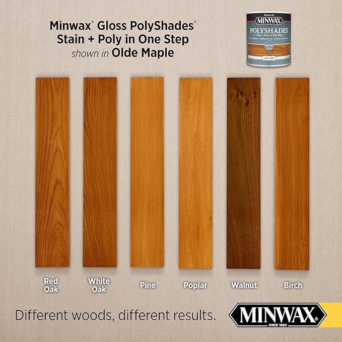 Minwax PolyShades Wood Stain + Polyurethane Finish – ½ Pint, Olde Maple, Gloss