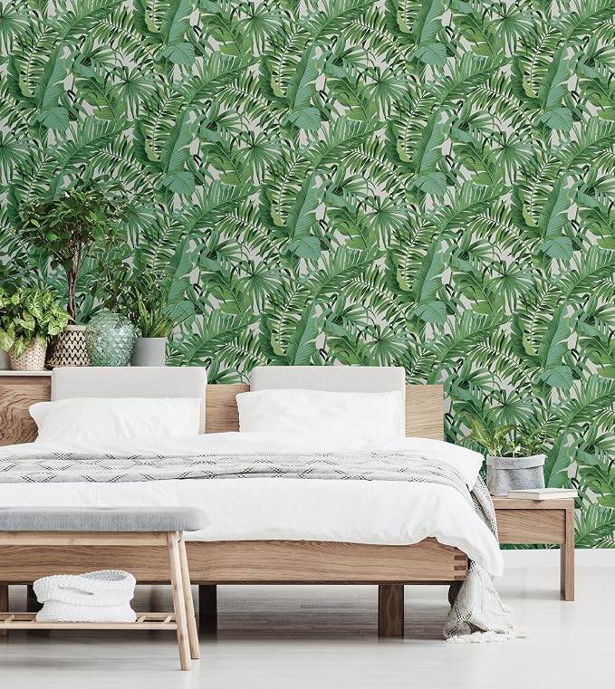 NuWallpaper Maui Peel and Stick Wallpaper, Green Tropical Leaf Removable Contact Paper for Walls, Self Adhesive Wall Covering for Bedroom Living Room Accent Wall