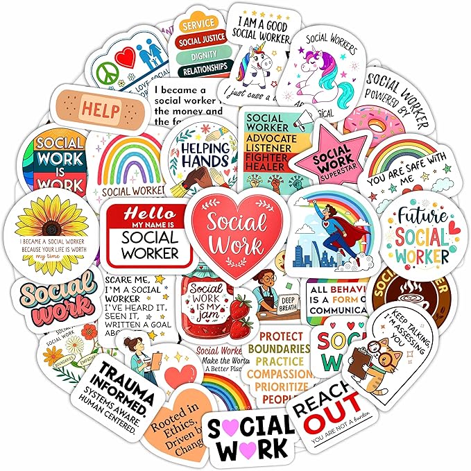 100Pcs Social Work Stickers for Laptop, for Water Bottle - Social Worker Gifts - Gift for Women & Men
