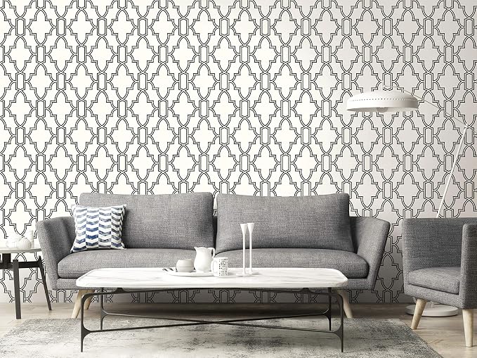 NextWall Tile Trellis Peel and Stick Wallpaper (Black & White)