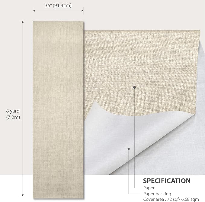 Ansehan Grasscloth Textured Wallcovering W714 Terraces Collection 36" W x 8 Yard L, Natural Modern Paper Weave, Non Prepasted Home Décor for Boho Living Sapce Feature Wall, Wheat Beige/Grey
