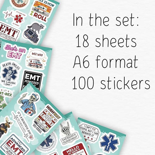 100Pcs Emergency Medical Technician Stickers for Water Bottle - Funny EMT Stickers and Decals - EMT Gifts, Party Decorations - Gift for Women & Men