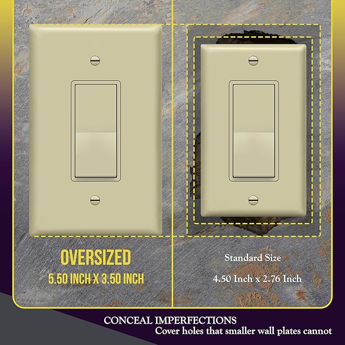 ENERLITES Decorator Light Switch or Receptacle Outlet Wall Plate, Gloss Finish, Over-Size 1-Gang 5.5" x 3.5", Unbreakable Polycarbonate Thermoplastic, UL Listed, 8831O-I, Ivory