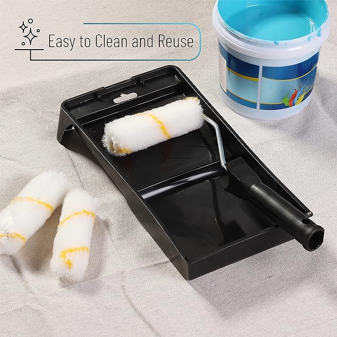 Bates- Paint Tray Set, 6 pcs, 4-Inch Paint Roller Kit, Small Paint Roller Paint Brush