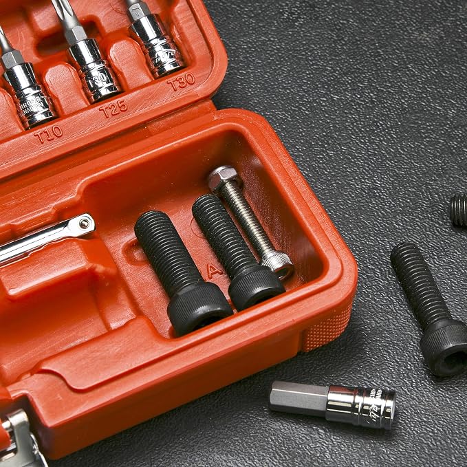 EPAuto Hex/Torx Bit Socket Extension Bar Bicycle Maintenance Kit | Bike Tool 1/4 Inch Drive Click Torque Wrench Set (2 to 20 Nm), Hex/Torx
