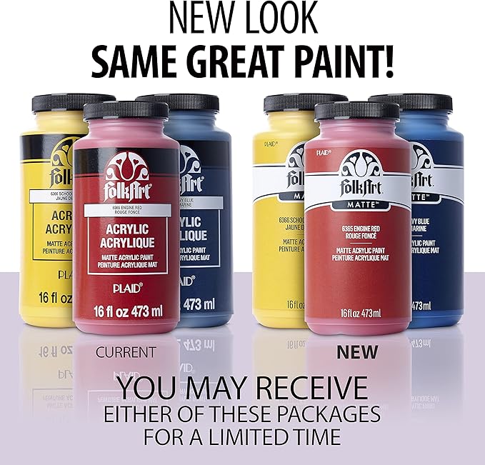FolkArt Matte Acrylic Paint in Assorted Colors, 16 oz, School Bus Yellow 16 Fl Oz