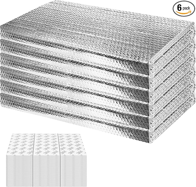 6P Garage Door Insulation Kit Panels 6MM 8x6FT for Single Garage Door, Pre-Cut Bubble Reflective Aluminum Foil Sheet 120 Tape, DIY Install Temperature Control Block Summer Heat & Winter Cold (24x48)