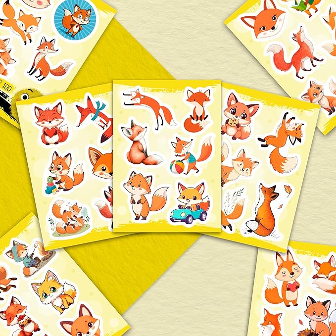 100Pcs Cute Fox Stickers for Water Bottle, Small - Fox Party Supplies & Decorations - Gift for Women & Men