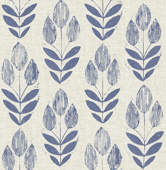 NuWallpaper Blue Folk Tulip Peel & Stick Wallpaper