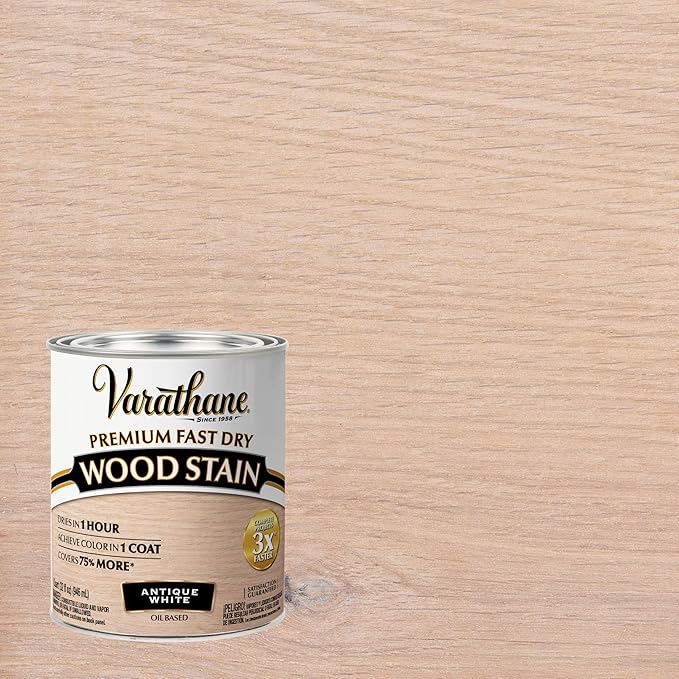 Varathane Premium Fast Dry Wood Stain | 1 Hour Dry Time | 1 Coat Color | Interior Wood Stain | Furniture, Cabinets, Doors, Trim | Quart | Antique White