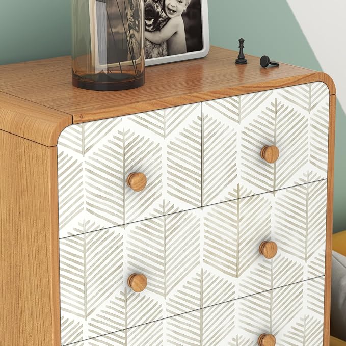OSECAGE Geometric Peel and Stick Wallpaper Boho Contact Paper 17.3''×197'' | Modern Self Adhesive Wallpaper Removable White and Beige Wall Paper Decorative for Bedroom Bathroom Cabinets Decor Vinyl Roll