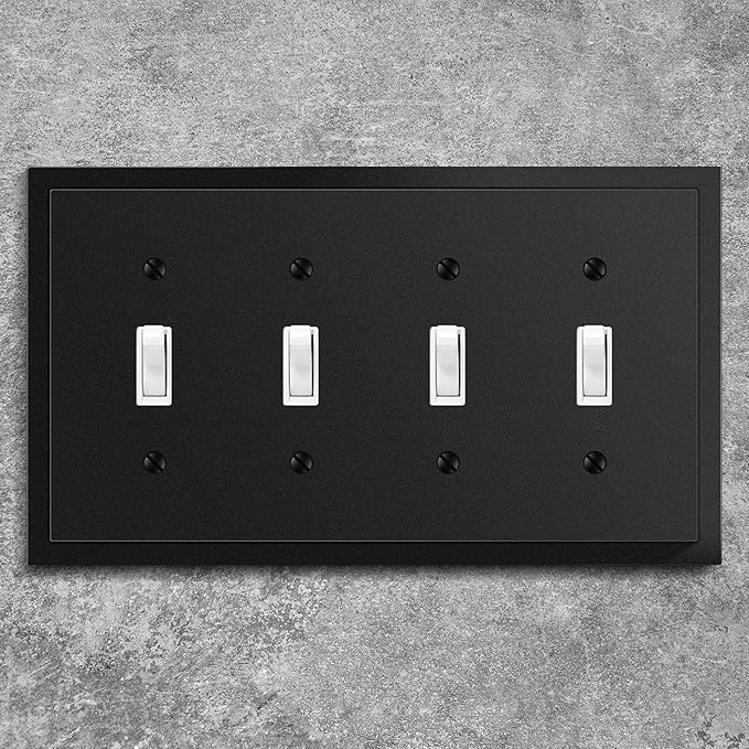 Henne Bery Modern Edge Decorative Wall Plate Switch Plate Outlet Cover, Durable Solid Zinc Alloy (Quad Toggle, Matte Black)