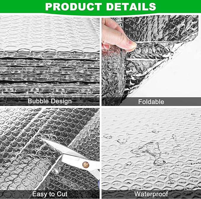 24P Garage Door Insulation Kit Panels 6MM 24x8FT for Triple Garage Door, Pre-Cut Bubble Reflective Aluminum Foil Sheet 240 Tape, DIY Install Temperature Control Block Summer Heat & Winter Cold(24x48)