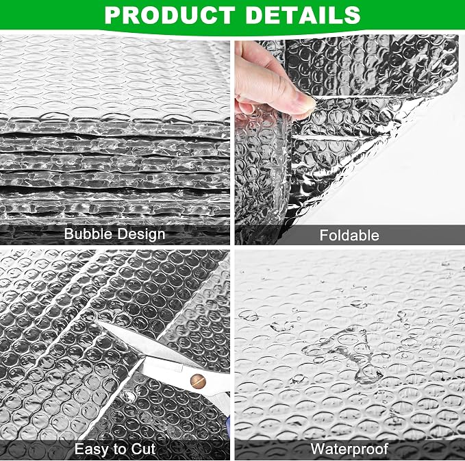 16P Garage Door Insulation Kit Panels 6MM 16x8FT for Double Garage Door, Pre-Cut Bubble Reflective Aluminum Foil Sheet 120 Tape, DIY Install Temperature Control Block Summer Heat & Winter Cold(24x48)