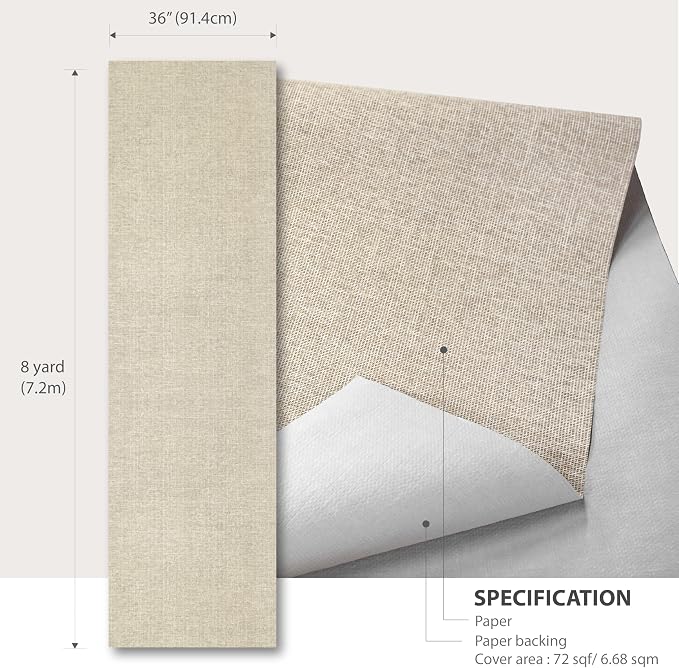 Ansehan Wallcovering W030105 Envy Collection 36" W x 8 Yard L, Natural Paper Weave Grasscloth Modern Texture Wallcovering for Living Room Bedroom Feature Wall, Cream Wheat