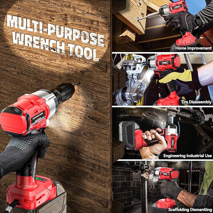 DIYtoolifz Cordless Impact Wrench 1/2" Compatible with Milwaukee 18v Battery (Bare Tool), 300 FT-LBS Brushless Impact Driver, Portable Electric Impact Gun with LED Work Light, 3-Speed Control