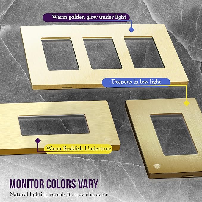 ENERLITES Elite Series Screwless Decorator Wall Plate Child Safe Outlet Cover, Glossy, Size 1-Gang 4.68" H x 2.93" L, Unbreakable Polycarbonate Thermoplastic, SI8831-BGD-10PCS, Brushed Gold (10 Pack)