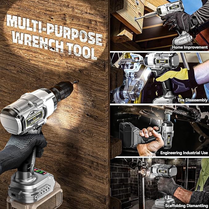 DIYtoolifz Cordless Impact Wrench 1/2" Compatible with Dewalt 20v Battery (Bare Tool), 300 FT-LBS (400 N.m) Brushless Impact Driver, Portable Electric Impact Gun with LED Work Light, 3-Speed Control