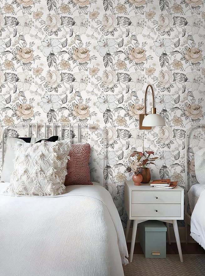 Hopepak 15.5'' x 394'' Floral Peel and Stick Wallpaper for Bedroom Modern Self Adhesive Removable Contact Paper Waterproof Vinyl Roll for Bathroom Living Room Nursery Wall Decorative