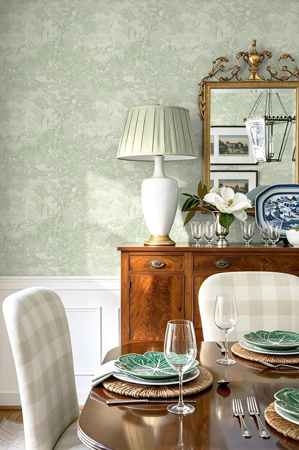 Peel and Stick Wallpaper Green Vintage Forest Animals Floral Wallpaper Removable Self-Adhesive Contact Paper for Bedroom Living Room Cabinets Decoration Thicken Vinyl 17.3”×393”