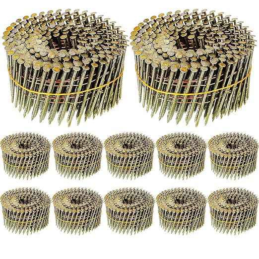 Hotop 3600 Count Siding Nails, 15-degree Wire Collated Coil Siding Nails, Full Round Head Mild Steel Nail for Sheathing Decking Fencing Attachment Replacement Parts(2 Inch)