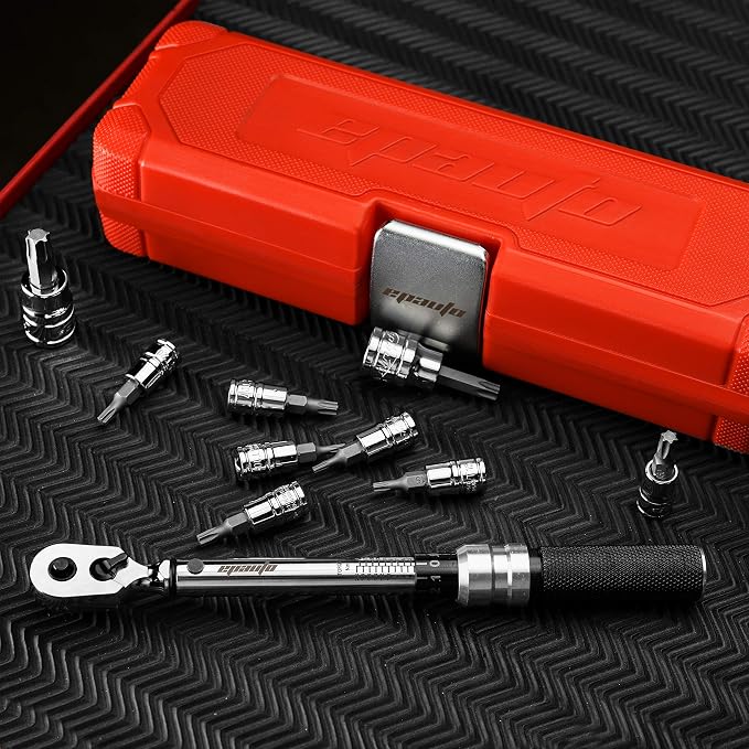 EPAuto Hex/Torx Bit Socket Extension Bar Bicycle Maintenance Kit | Bike Tool 1/4 Inch Drive Click Torque Wrench Set (2 to 20 Nm), Hex/Torx
