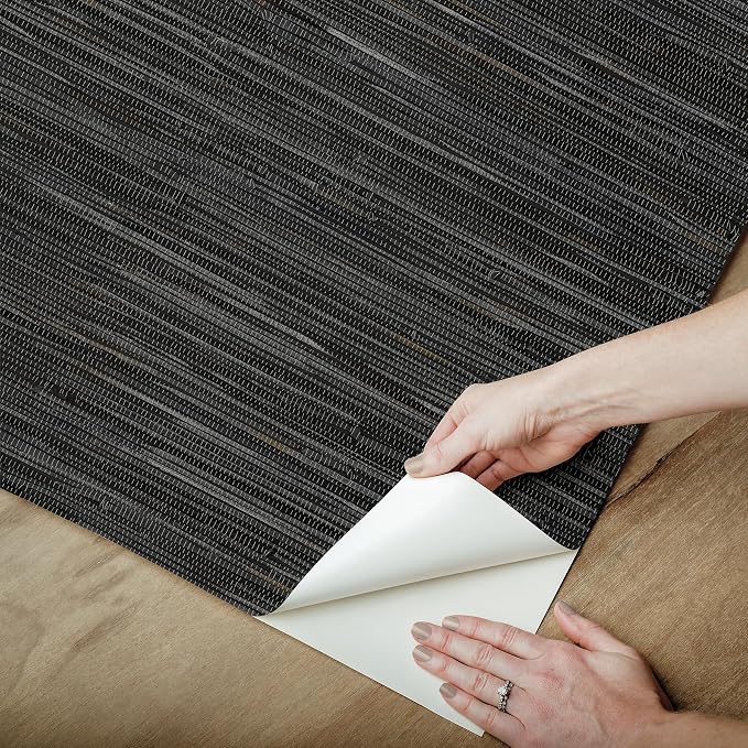 NuWallpaper Black Grassweave Peel and Stick Wallpaper, Textured Removable Wallpaper, Renter-Friendly, 20.5 in x 18 ft